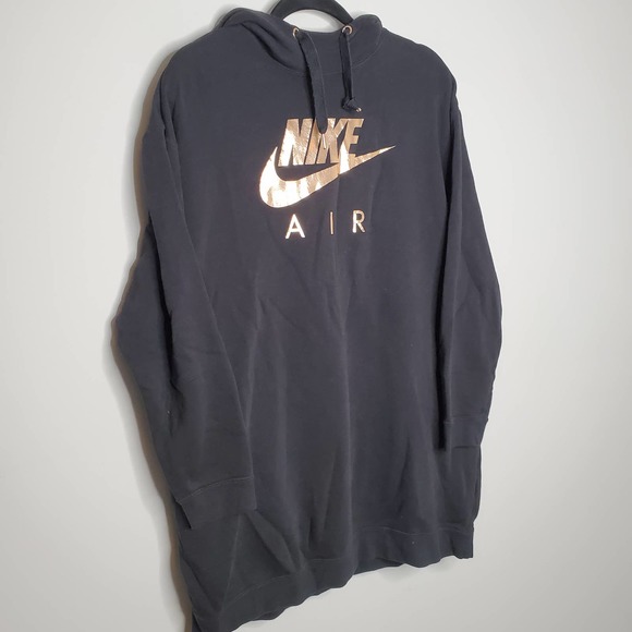 NIKE Air Black Rose Gold Light Fleece Oversized Pullover Hoodie Sz M - Picture 3 of 7